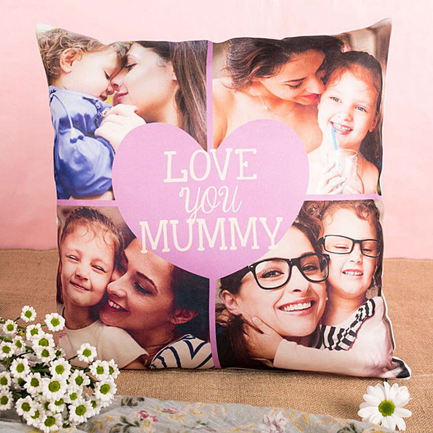 وسادة للأم مطبوع عليها 4 صور حسب الطلب وعبارة " أحبك أمي": هدايا مخصصة لعيد الأم