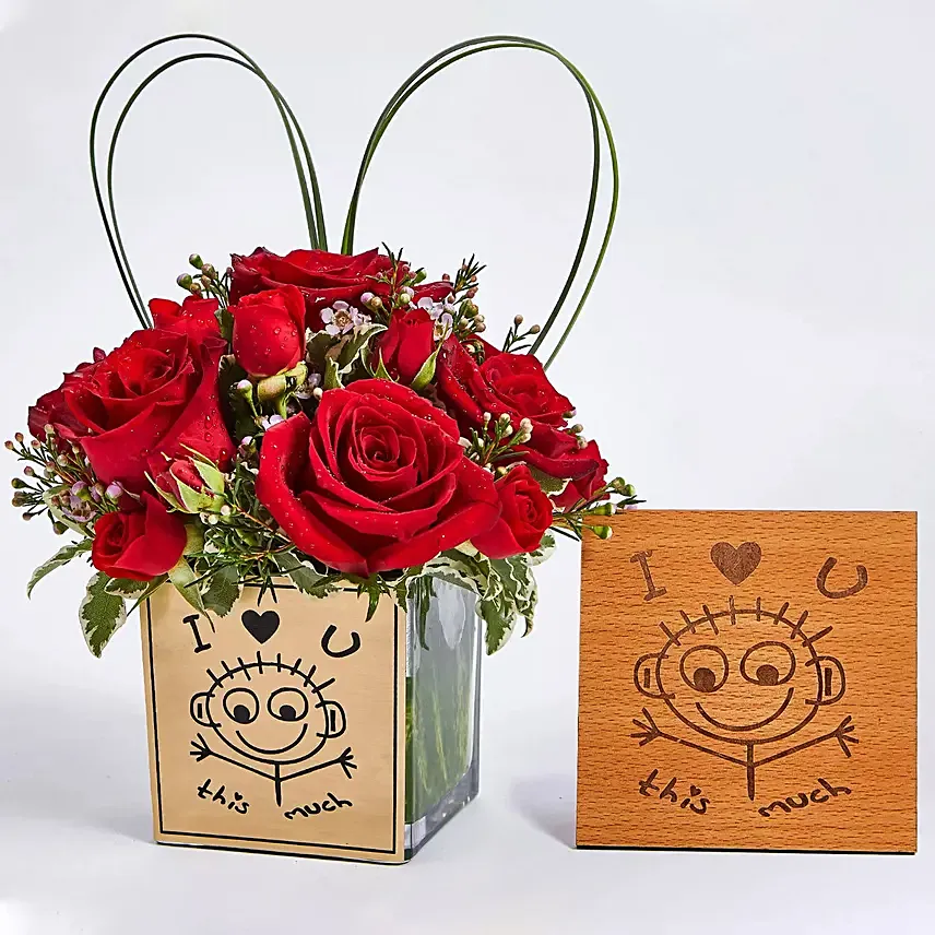 Love you This Much Flower and Plaque: Rose Day Gifts