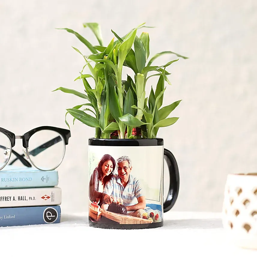 Lucky Bamboo In Personalised Black Mug: Personalised Gifts to Al Ain