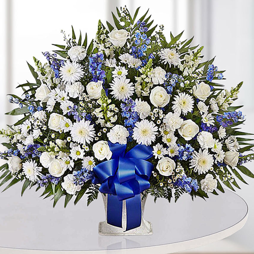Luxurious Blue N White Flower Arrangement: Chrysanthemum Flowers 