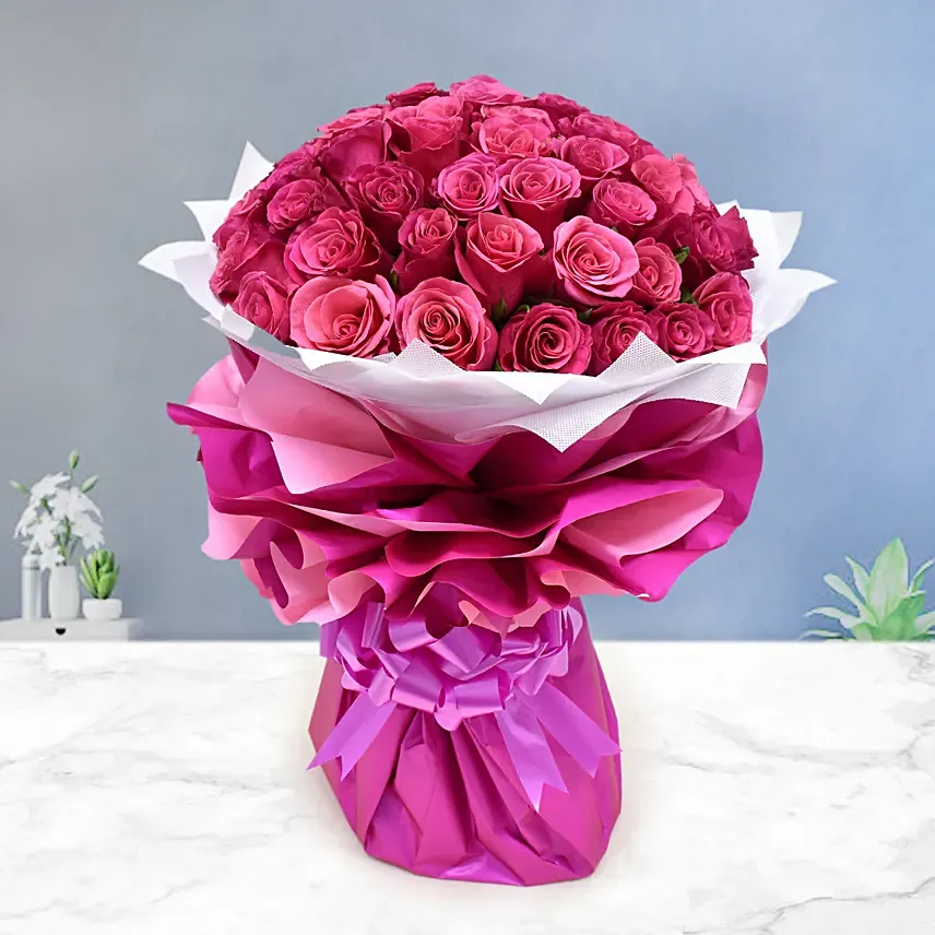 Majestic 50 Dark Pink Roses: Wedding Anniversary Flowers