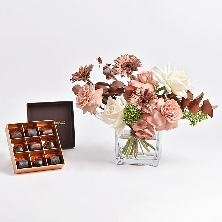 Monochrome Flowers and Belgian Chocolates: Anniversary Flower Arrangements