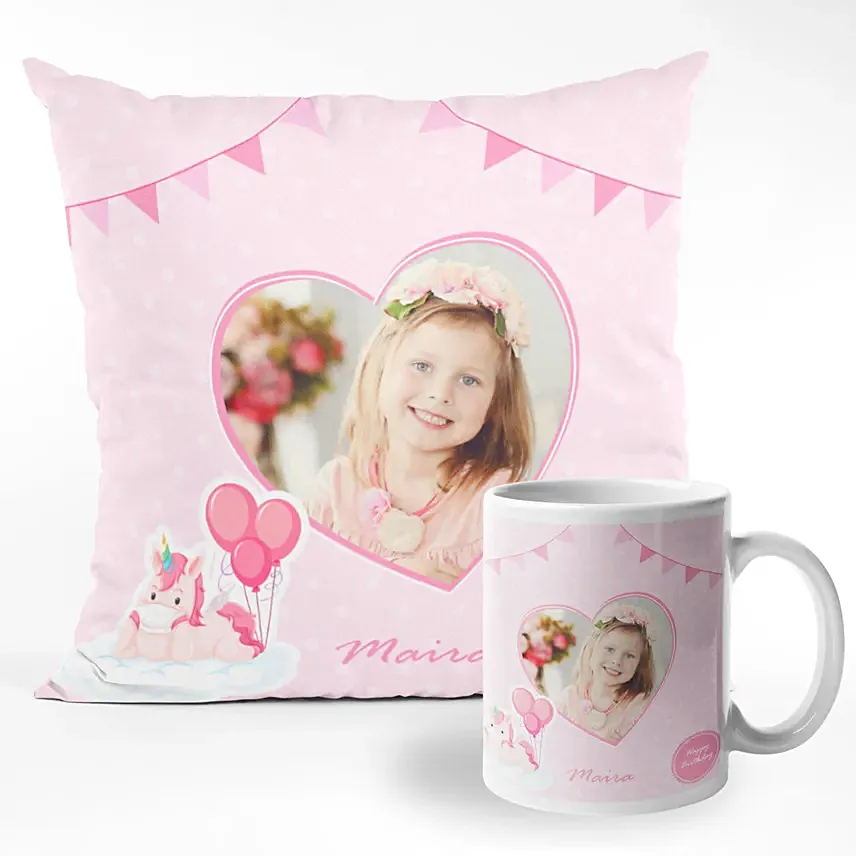 Mug And Cushion Combo for Baby Girl: Birthday Cushions