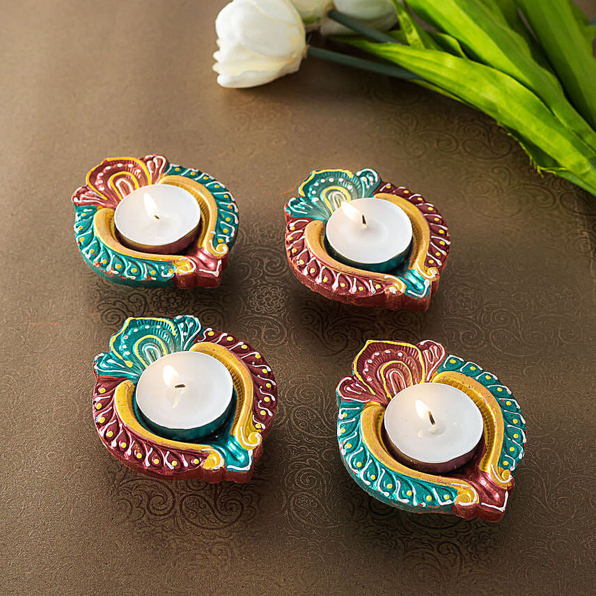 Multi Color Diyas Set of 4: Diwali Diya