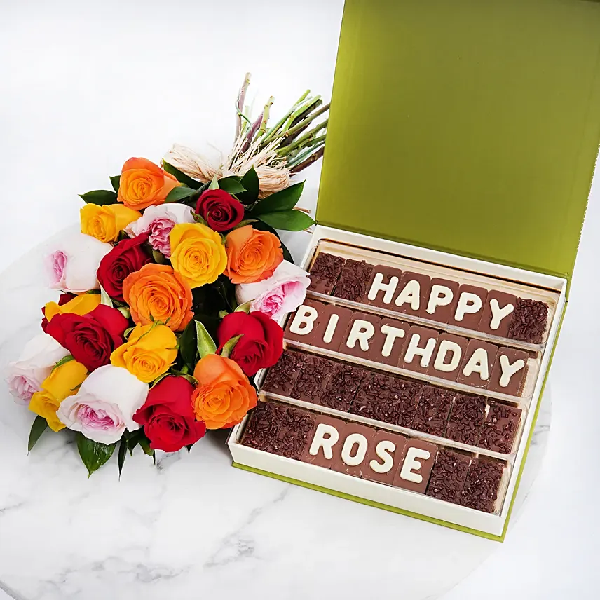 Multicolor Roses n Birthday Chocolates: Gifts for Sister