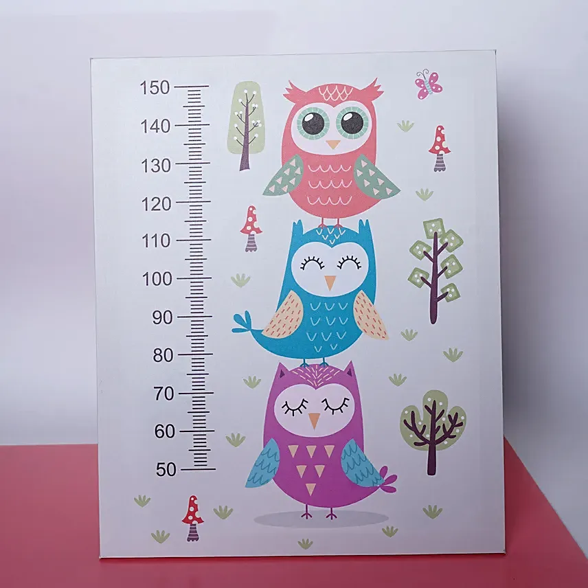Multicoloured Owl Trio Height Chart: Home Decor Items
