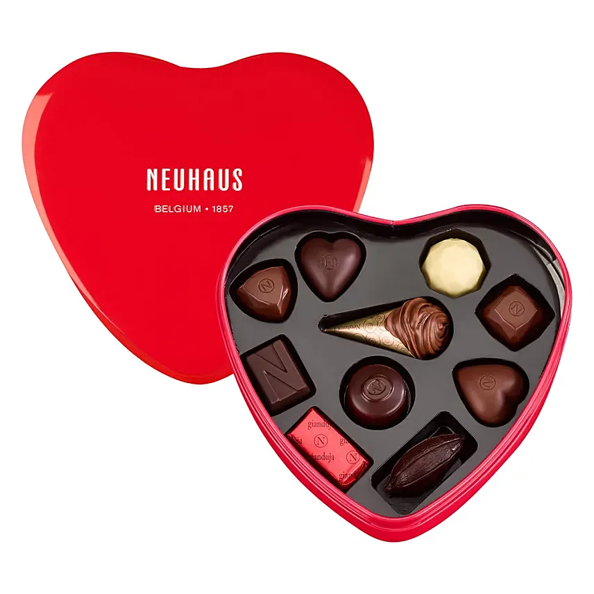 Neuhaus Red Metal Heart Box 10 Chocolates: Neuhaus Chocolates