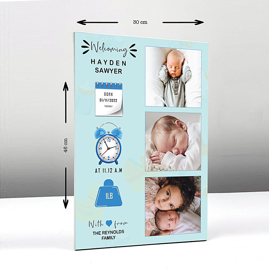 New Born Perosnalised Canvas Frame for Baby Boy: New Born Gifts