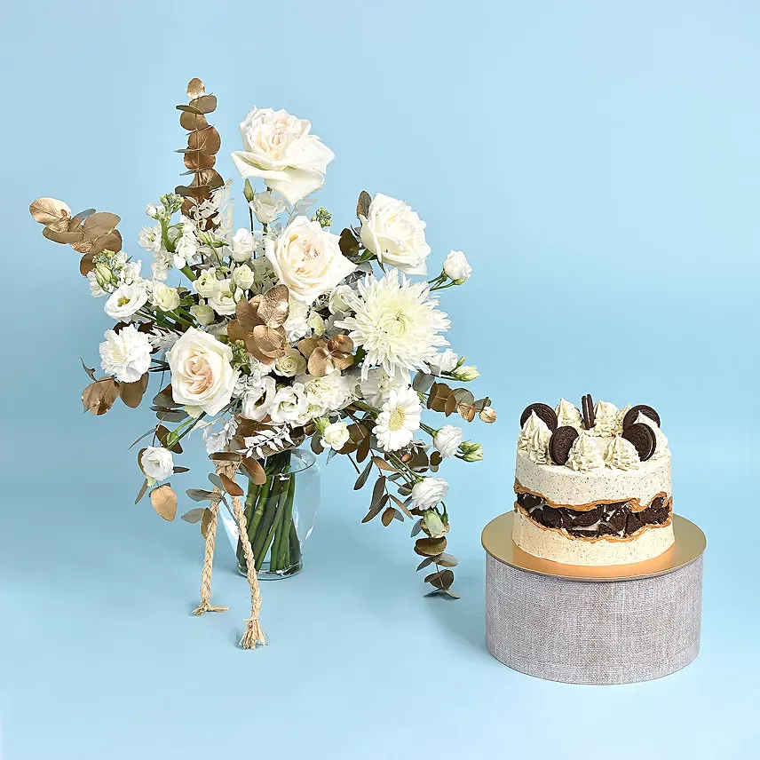 Oreo Delights Cake With Flowers: Peonies Flower Bouquets