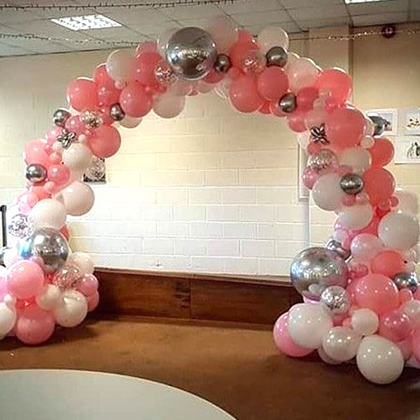Organic Balloon Arch Pink And White: Balloon Decorations
