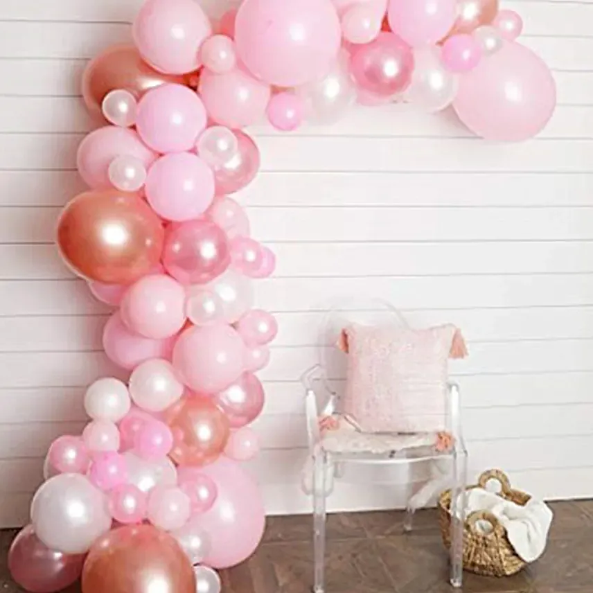 Organic Balloon Arch Pink Coloured: Birthday Decorations