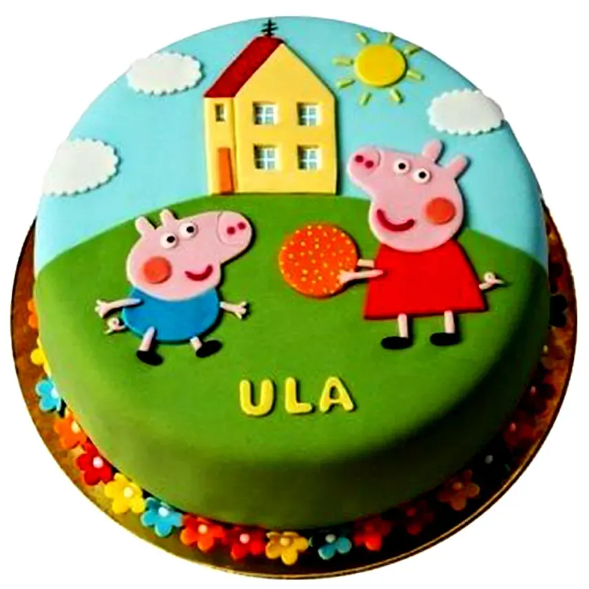 Peppa Pig Playing Fondant Cake: Peppa Pig Birthday Cake