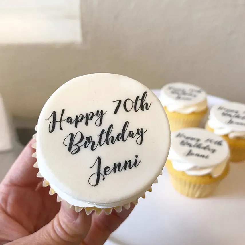 Personalised Birthday Vanilla Cupcakes Set Of 6: Cupcake 