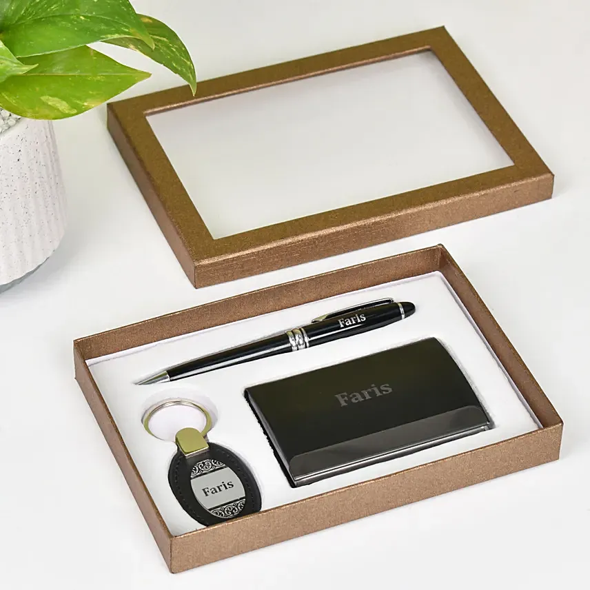 Personalised Card Holder Pen & Key Chain Gift Box: Personalised Gifts