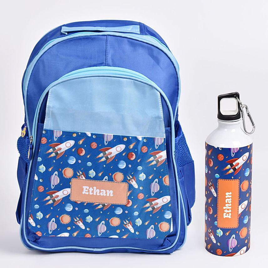 كومبو حقيبة وقارورة ماء مخصصة بالاسم تصميم الفضاء: تنسيقات هدايا حسب الطلب