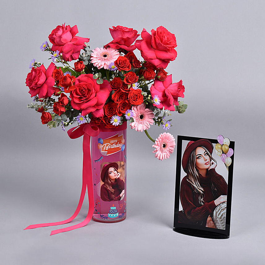 Personalised Vase Birthday Flowers With Caricature: Flowers N Personalised Gifts 