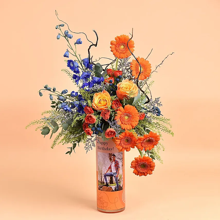 Personalised Vase Birthday Wishes For Him: Gerberas Bouquet 