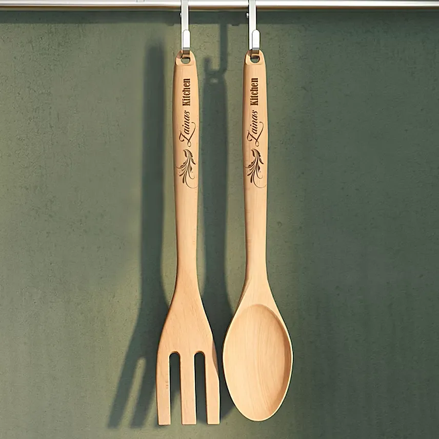 Personalised wooden spoon & Fork set: Kitchen Accessories