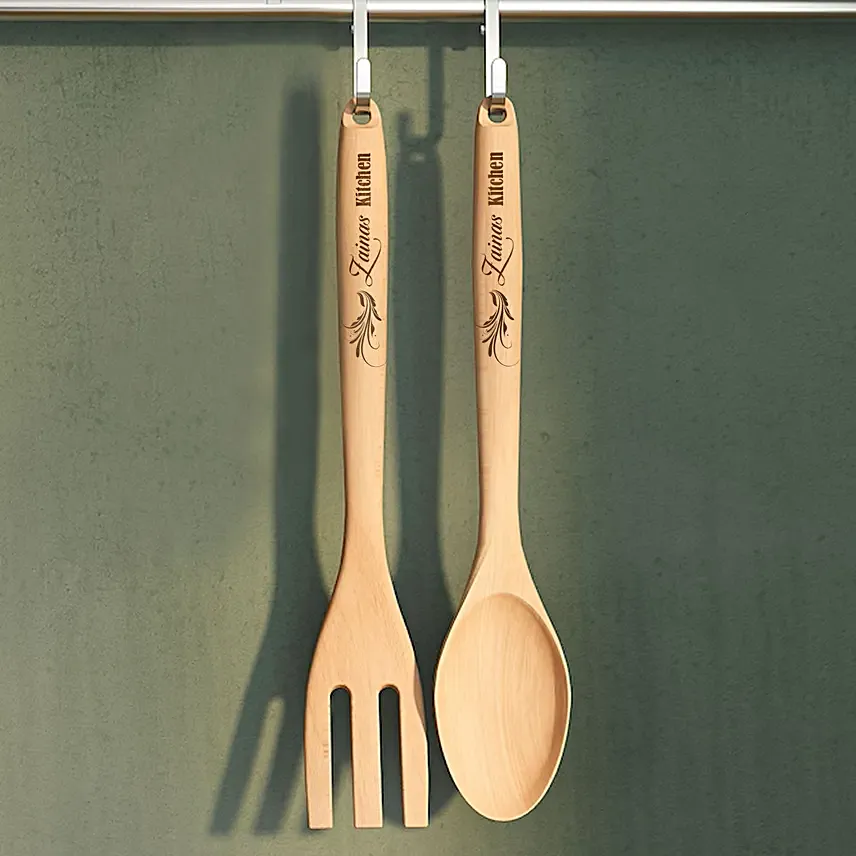 Personalised wooden spoon & Fork set: Personalized Gifts for Birthday