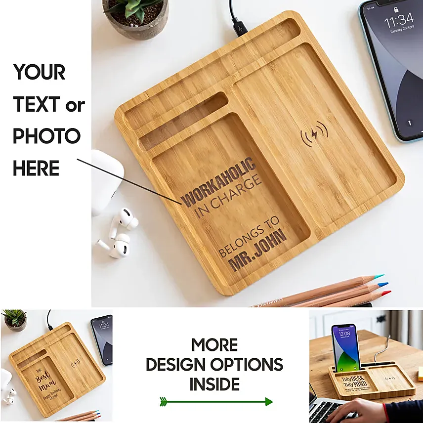 Personalized Bamboo Wireless Charger Docking Station: Personalised-Gifts For Birthday 