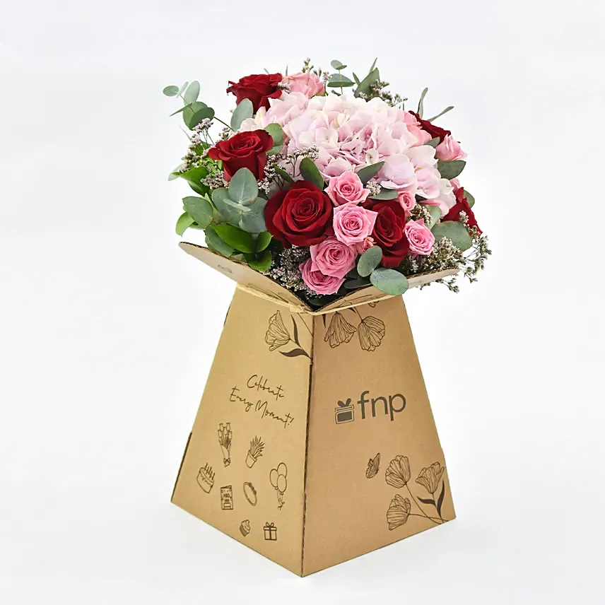 Pink and Red Flowers Beauty: Flower Box Bouquet