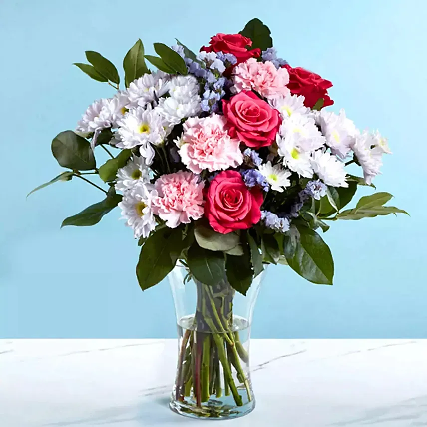 Pink and White Flower Vase: Exotic Flowers Delivery in UAE 