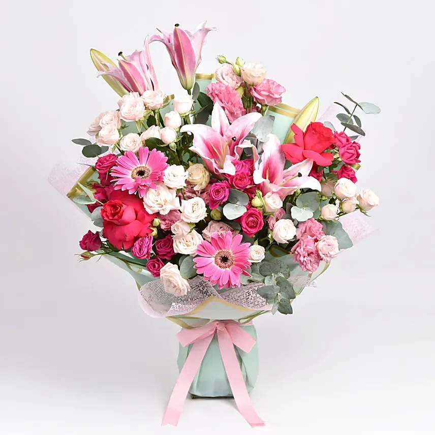 Pink Beauty Mix Flower Grand Bouquet: New Born Flowers