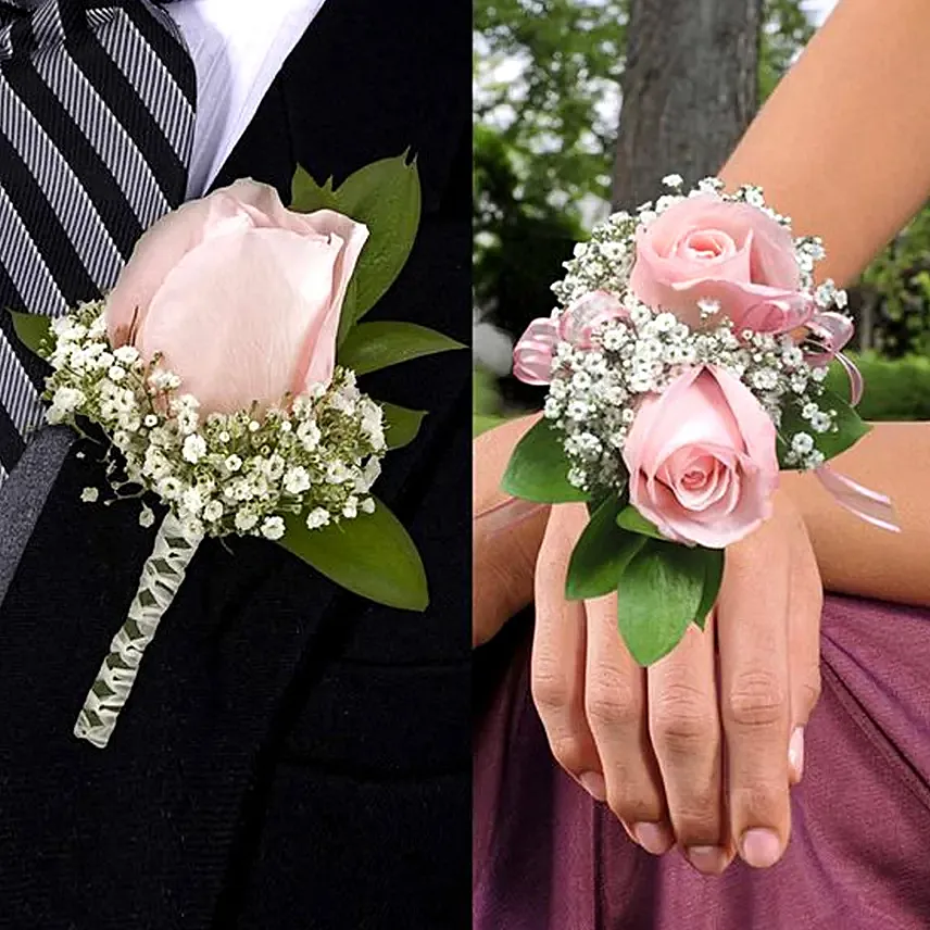 Pink Roses boutonniere and Corsage: Pink Flowers Delivery
