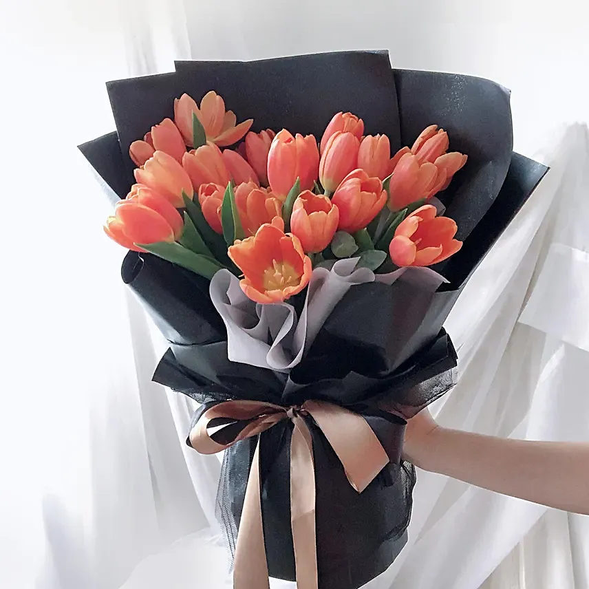 Premium Orange Tulips Bouquet: 