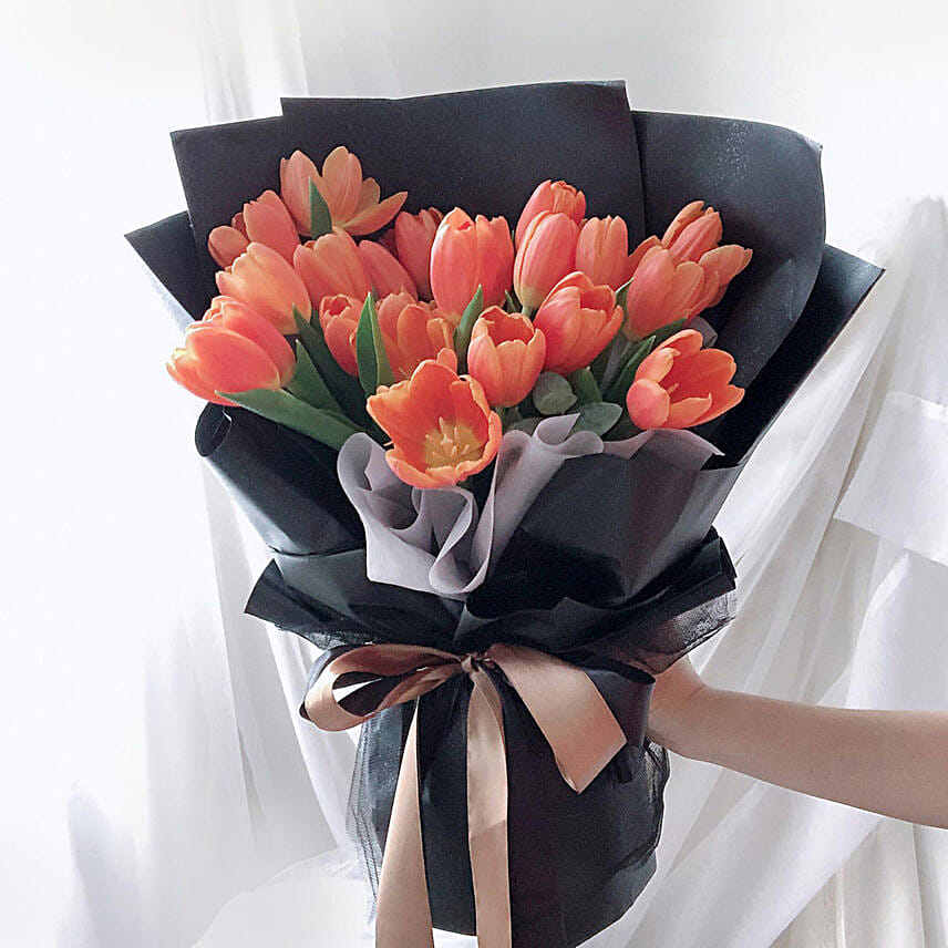 Premium Orange Tulips Bouquet: Orange Flowers