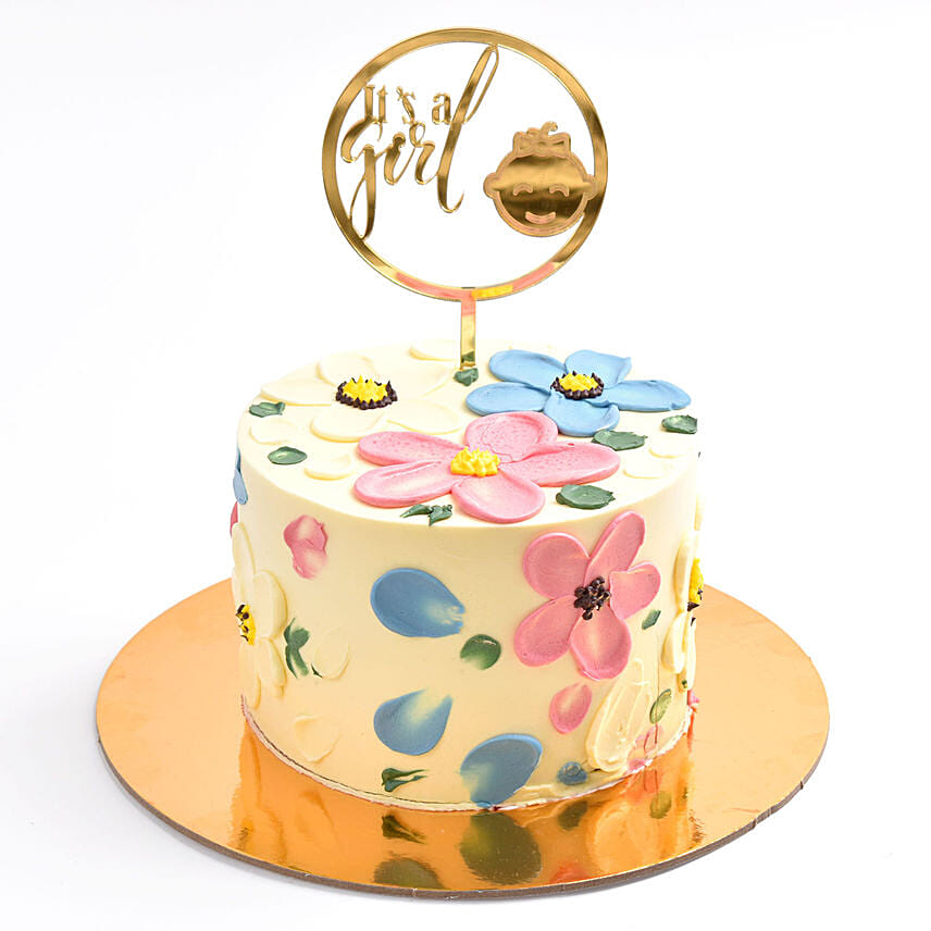 كيكة المولودة الجديدة بنت لون وردي واحد كيلو: Vanilla Cakes