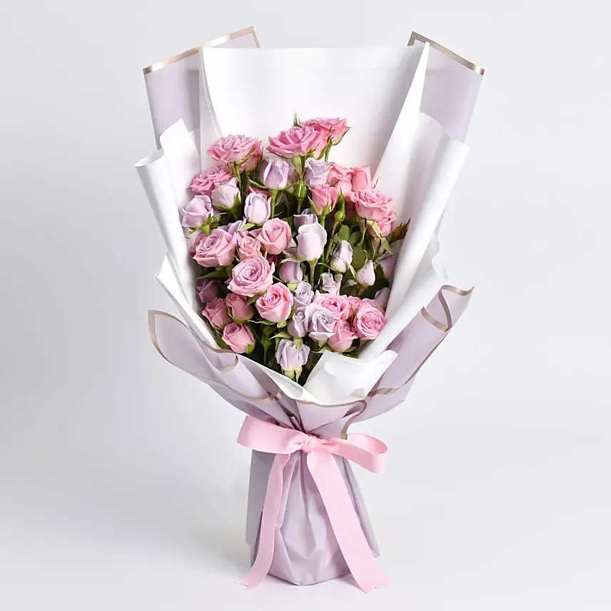Purple and Pink Spray Rose Bunch: One Hour Delivery Flowers