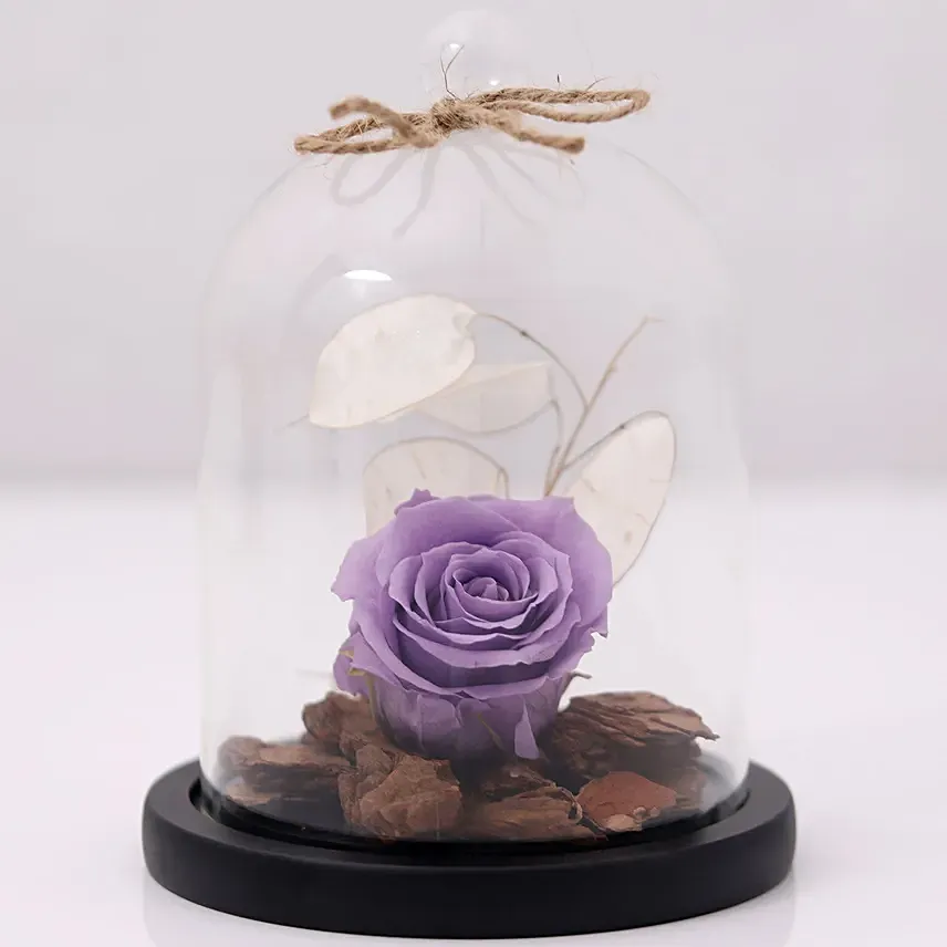 Purple Forever Rose In Glass Dome: Wedding Flowers 