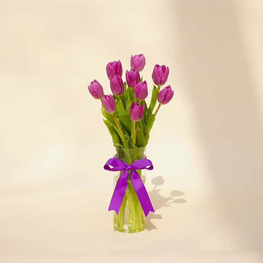 Purple Tulip Arrangement: Friendship Day Flowers for Friend