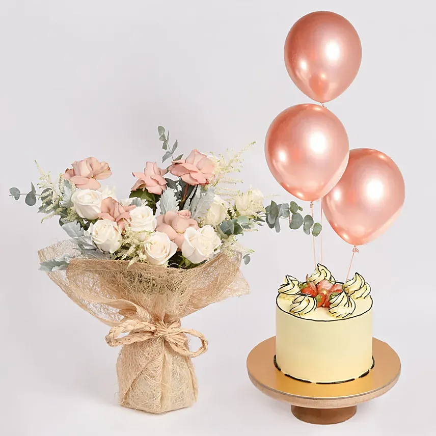 Rose Affection Cake and Balloons: 