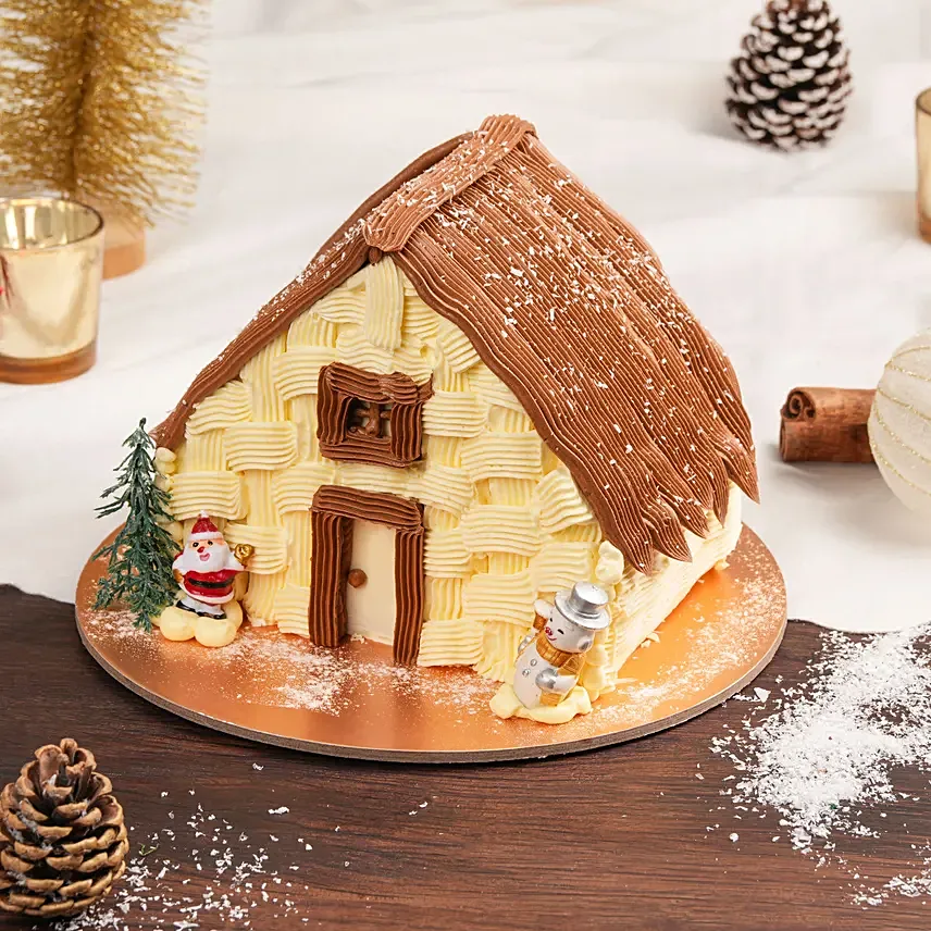 كيك كرسمس شكل منزل نكهة الشوكولاتة حجم واحد كيلو: تصاميم كيك خاصة