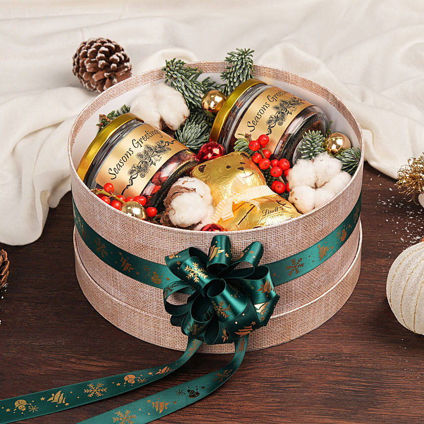 Seasons Greeting Round Box: Christmas Hampers