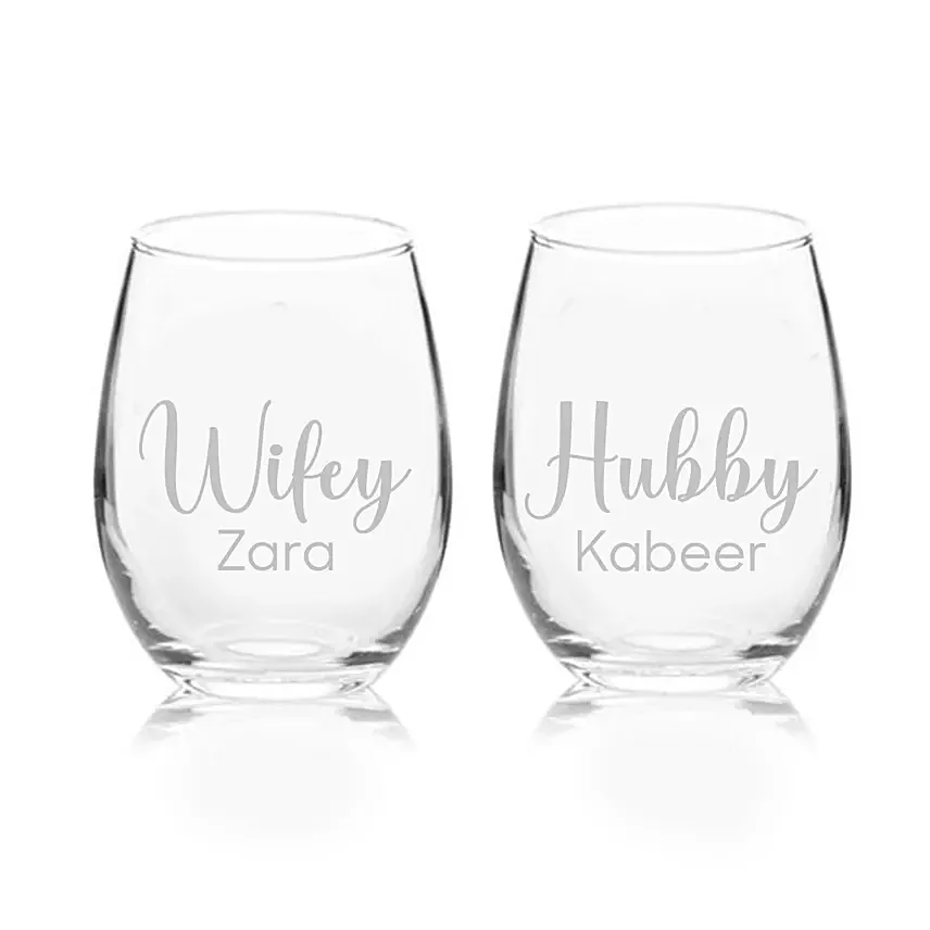 Set of Two Engraved Medium Glasses: 25th Anniversary Gifts