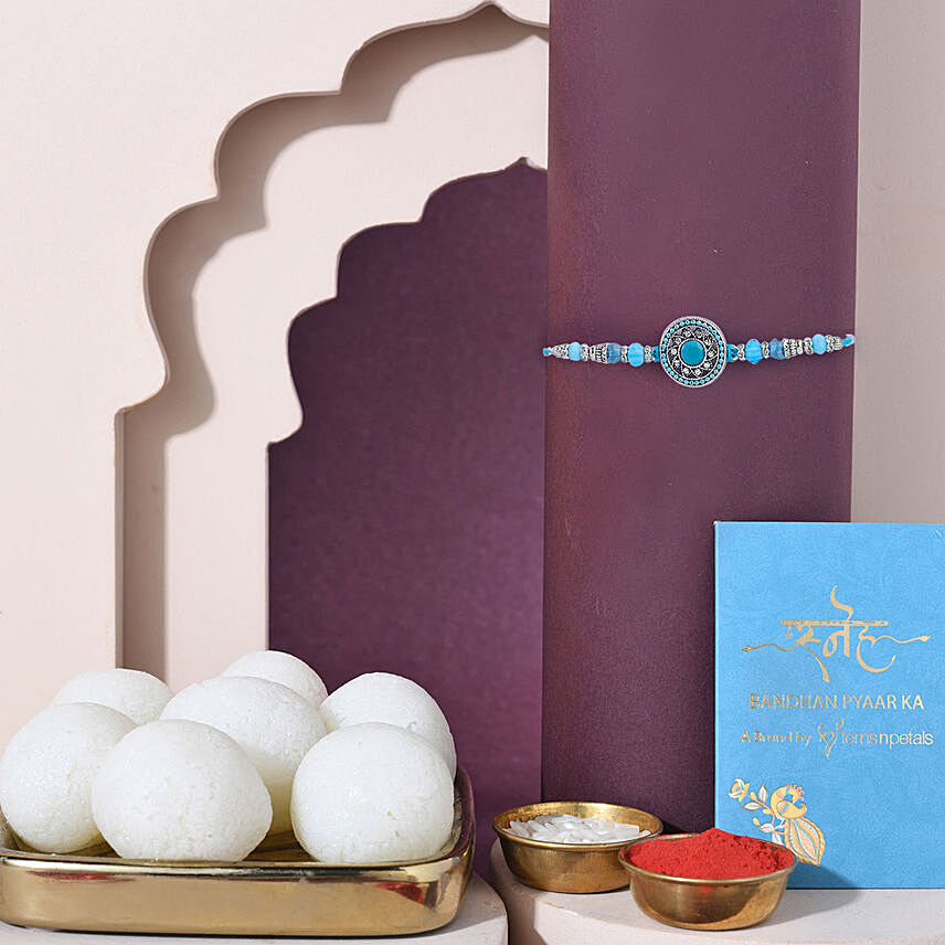 Sneh American Diamond Elegant Rakhi & Rasgulla:  Rakhi Delivery