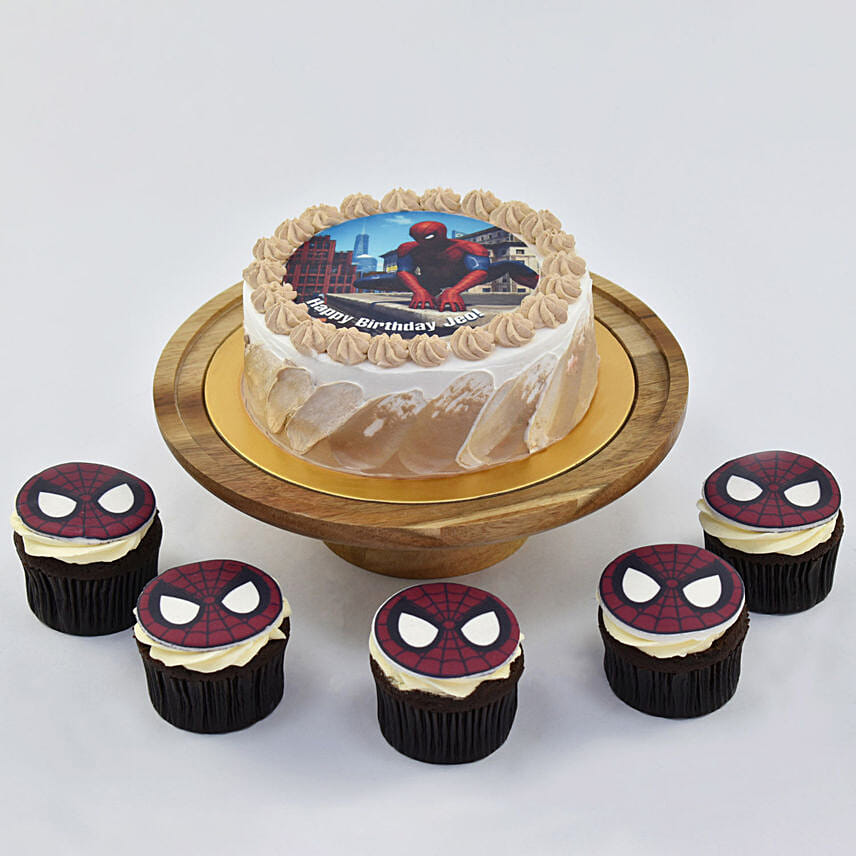 Spiderman Birthday Cake With Cupcakes: Cartoon Cake