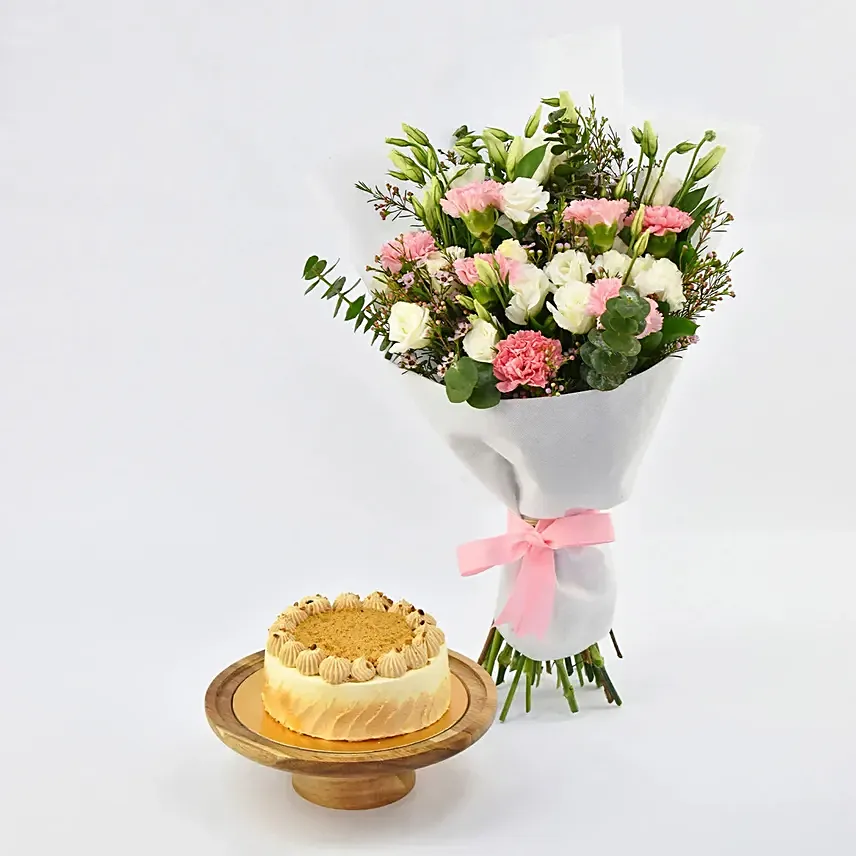Sugar Free Butterscotch Cake and Flowers: Carnation Flower Bouquet