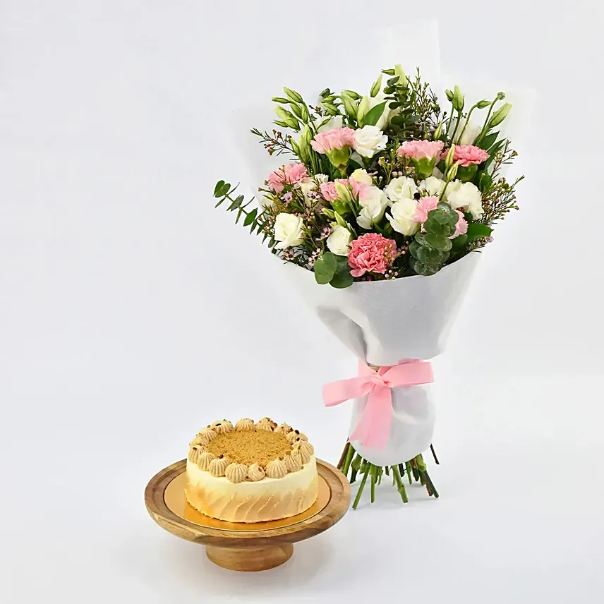 Sugar Free Butterscotch Cake and Flowers: Gifts Delivery in Ajman