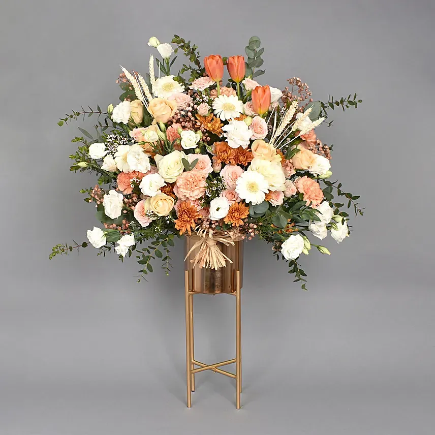 Sunset Serenity: Flowers Stand Arrangement