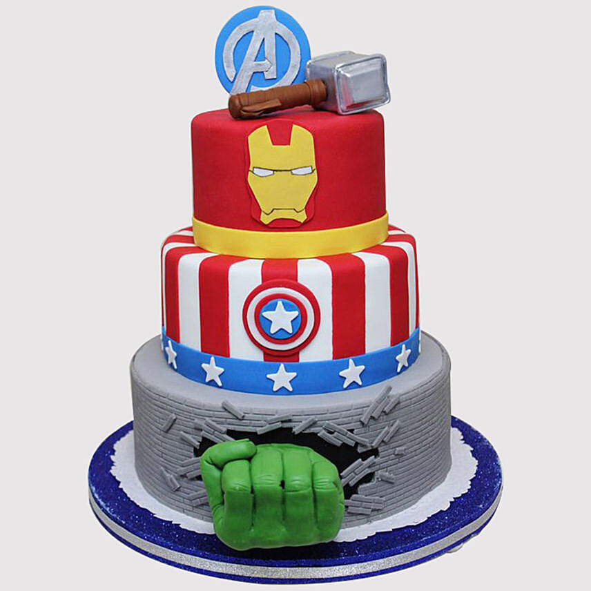 Three Tier Avengers Cake: Designer Cakes for Birthday Celebrations