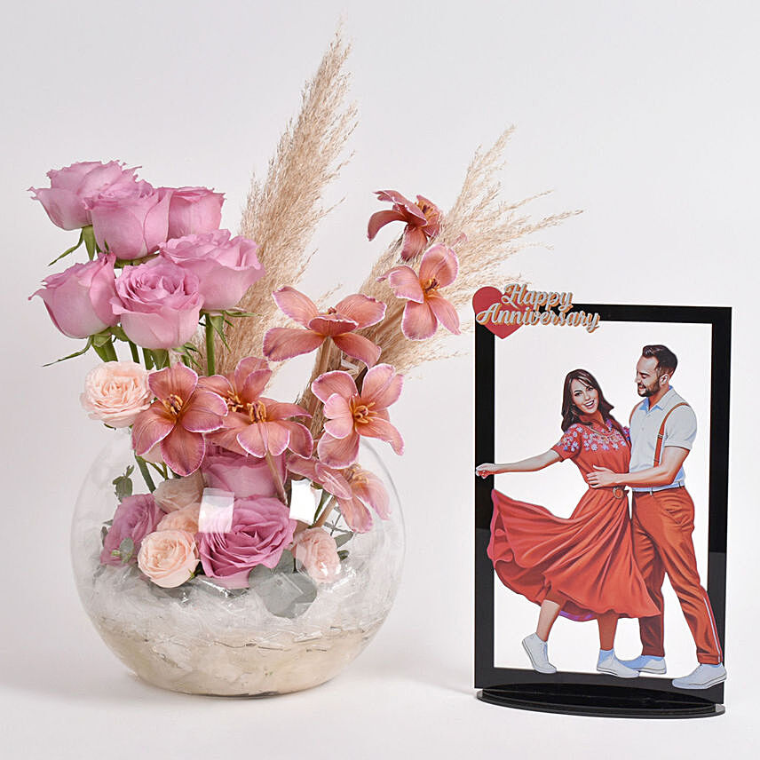 Tulips and Roses with Fun Caricature: Flowers N Personalised Gifts 