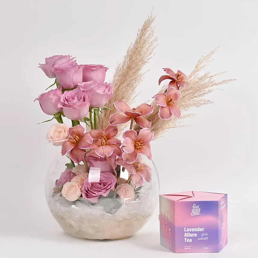Tulips and Roses with Premium Tea: 