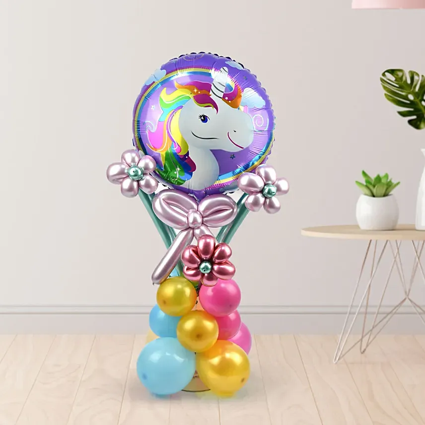 Unicorn Balloon Flowers Pillar: Helium Balloons Delivery