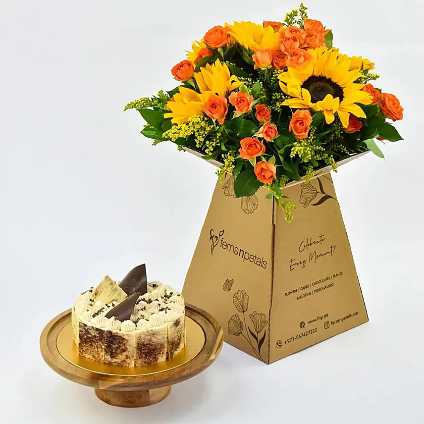 Vegan Butterscotch Cake and Flowers: Yellow Roses Bouquet