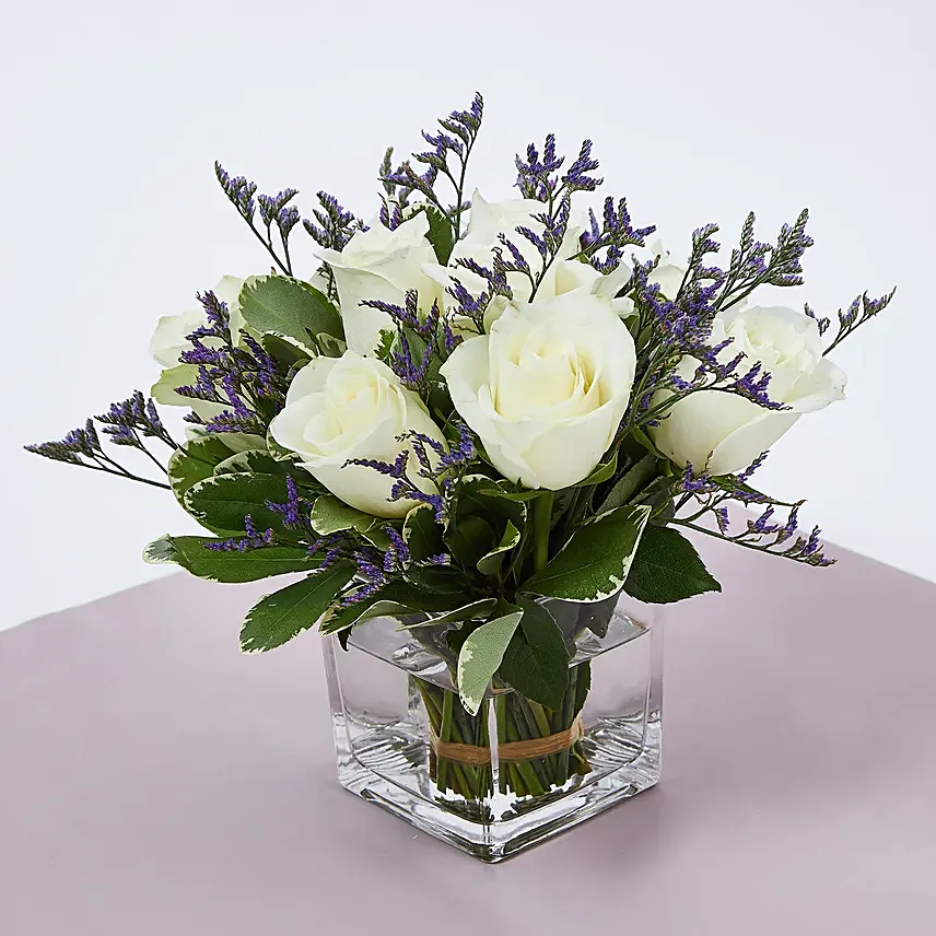 White Roses in a Vase: Rose Bouquet