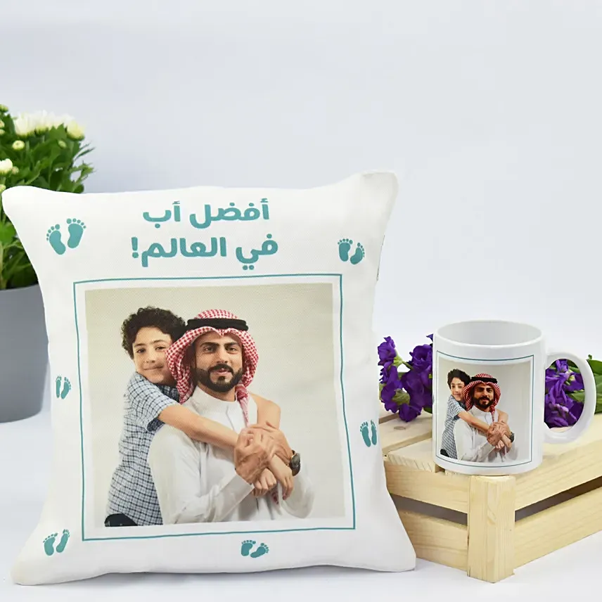 مج مع وسادة هدية للأب مطبوع عليهما صورة حسب الطلب: هدايا يوم عيد الأب